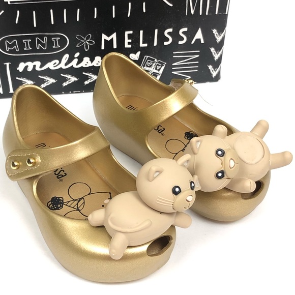 Mini Melissa Ultragirl Gold Ballet Flats Cat Shoes - Picture 2 of 8